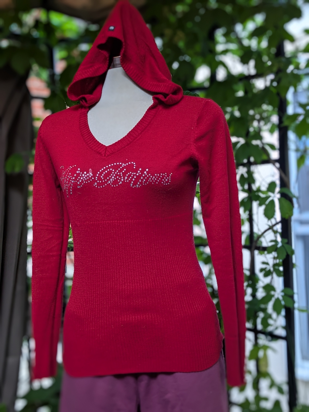 Apple Bottoms Red Hooded Rhinestone Logo Sweater - Picture 8 of 16